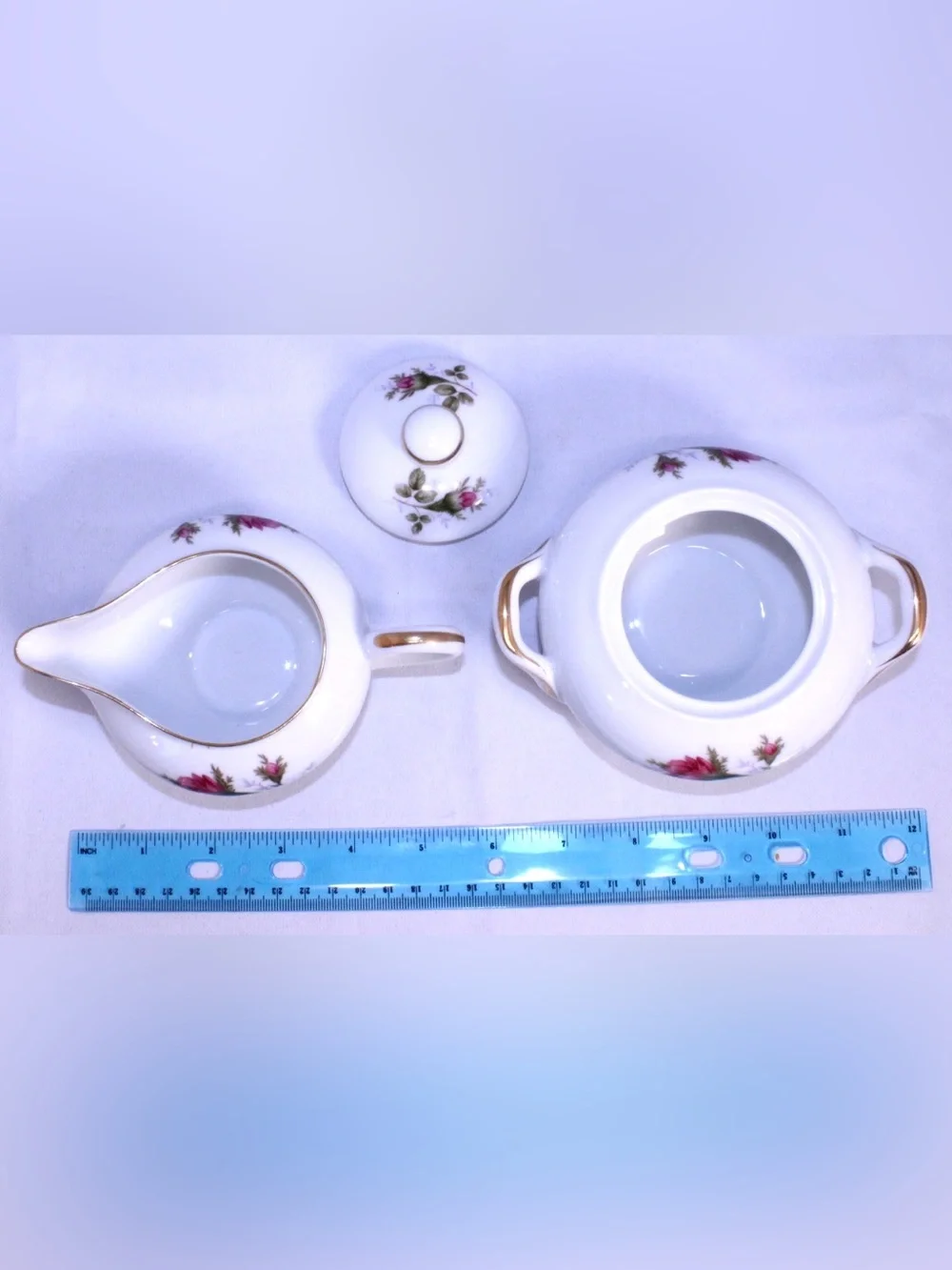 Vintage Sango Japan Moss Rose Porcelain Creamer and Lidded Sugar Set - Gold Trim